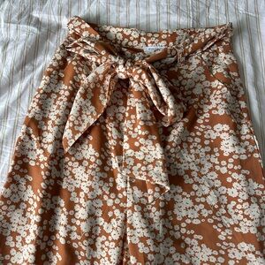 Sabo - Floral Tie-Waist Wide Leg Pants - Rust and Cream